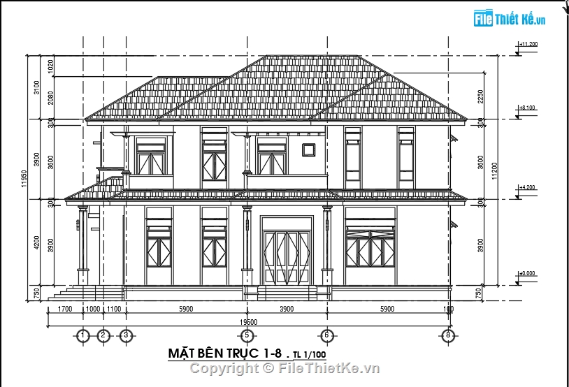 Biệt thự mái thái đẹp,Biệt thự 2 tầng,Bản vẽ nhà mái thái